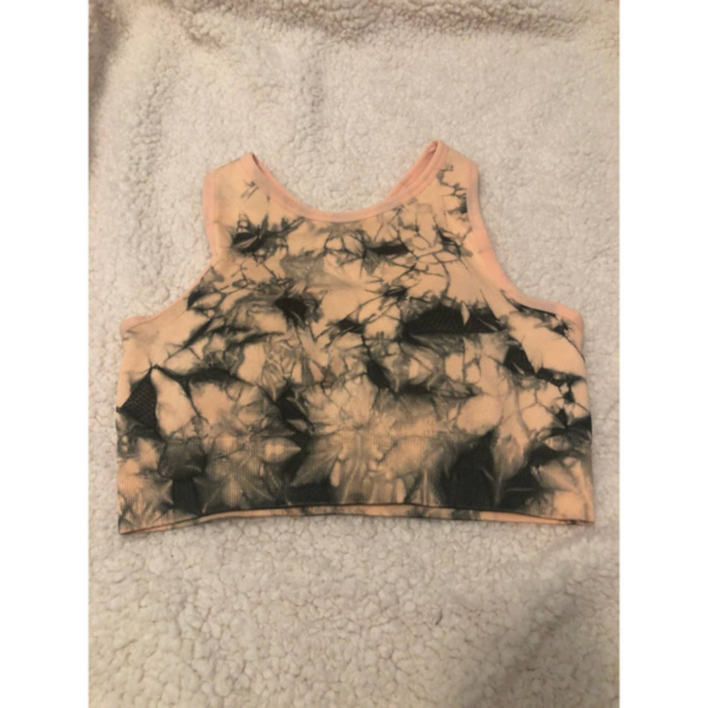 NEW PEACH AND BLACK TIE DYE SPORTS BRA S